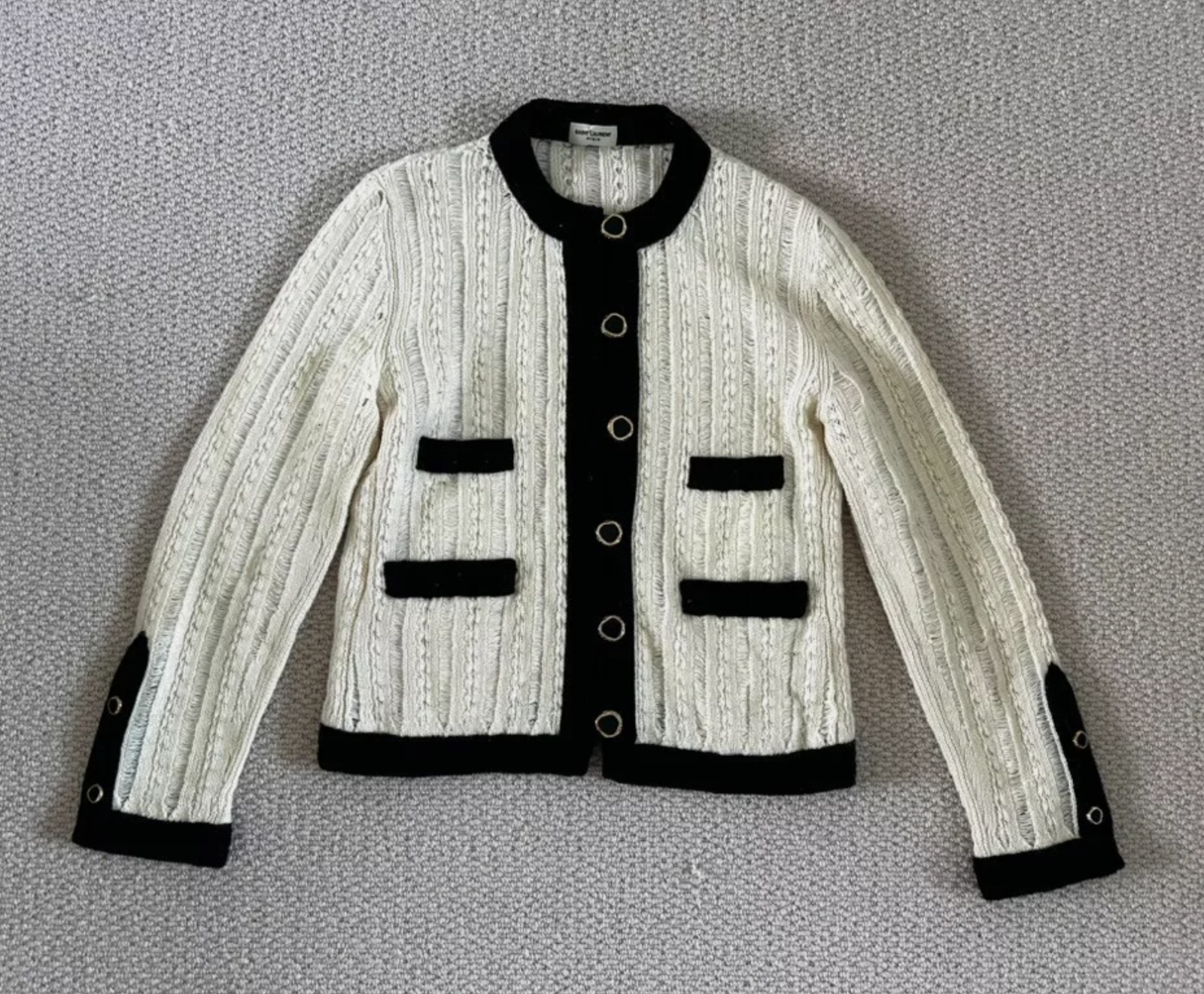 Giacca blazer piccolo Saint Laurent bicolore lana a costine nero bianco £2080