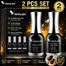 VENALISA Gel Nail Polish Base & Top Coat Set 12ml x2 No Wipe Shine Finish Long L