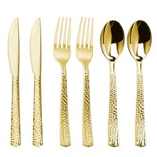 360PCS Gold Plastic Silverware, Heavy Duty Plastic Cutlery Set, Disposable Ut...