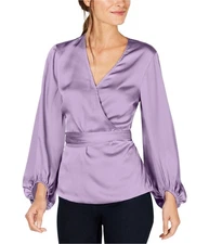 I.N.C Womens Blouson Sleeve Wrap Blouse