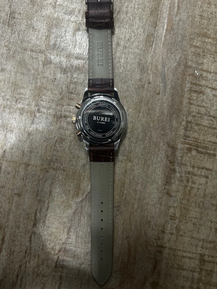 BUREI Reloj Hombre Cronógrafo Cuarzo con Correa Cuero Marrón Foto 4 de 4