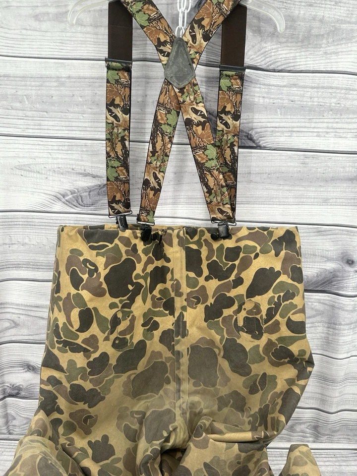 VINTAGE CAMO RED BALL INSULATED FULL BOOT CHEST WADERS - XL BOOT SIZE 10 - USA - Image 4 of 4