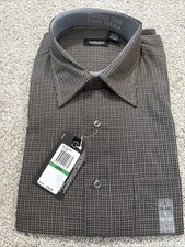 Van Heusen Men's L 16 - 16 1/2 Brown Plaid Long Sleeve Button Down Shirt
