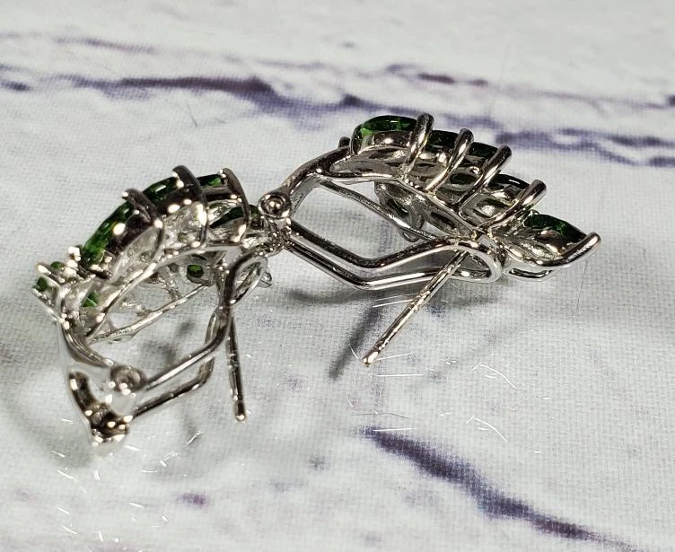 Pendientes Perforados Platino Sobre PLATA ESTERLINA *NATURAL" Cromo Diópsido 5.00ct Foto 2 de 2
