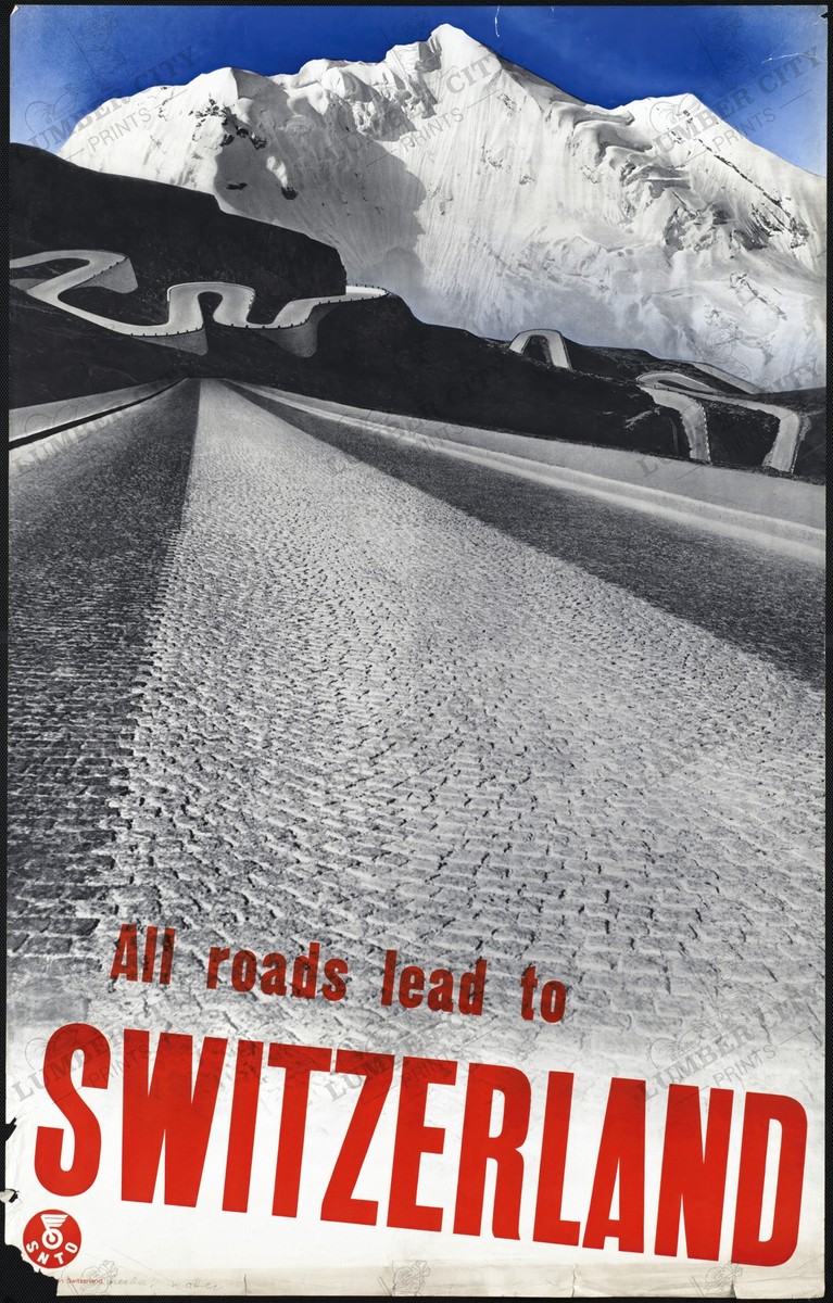 Switzerland Travel Poster 1935 Herbert Matter All Roads Alps Wall