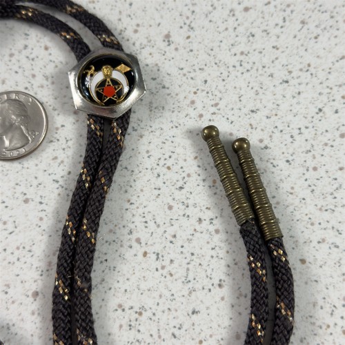 Vintage Masonic Shriners Scimitar Crescent Star Emblem Metal Slide Bolo Neck Tie - Picture 3 of 5