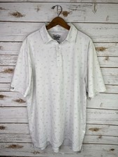 Straight Down Performance Golf Polo Shirt White Pattern Print Stretch Mens Large