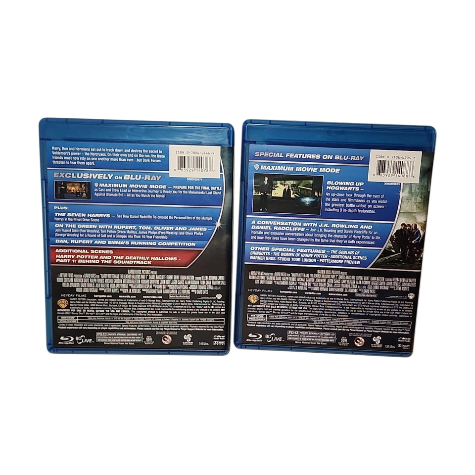 Harry Potter and The Deathly Hallows Part 1 & Part 2 Blu-Ray Disc Lot 2 Movie - Image 2 of 4