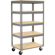Easy Adjust Boltless 5 Shelf Truck Wood Shelves Polyurethane Casters 36"L x 18"W