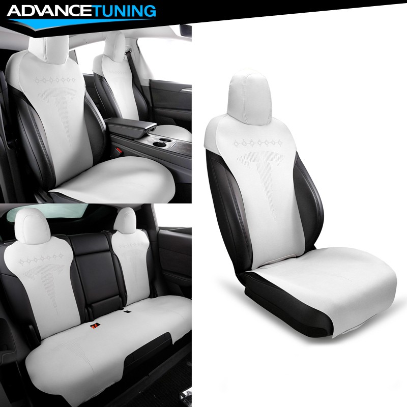 Fits 17-23 Tesla Model 3 White 5-Seat Seat Cover Cushions Suede Leather V2 Style