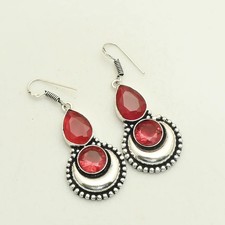 Simulated Ruby Garnet Gemstone Handmade Drop Dangle Earrings Jewelry 2