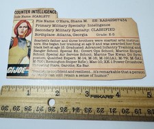 Vintage 1982 GI Joe Scarlett O'Hara Counter Intelligence File Card Only