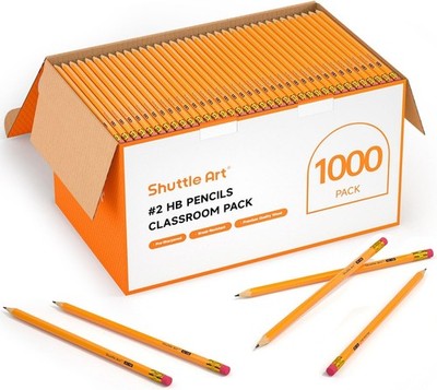 1000 Pack #2 HB Wood-Cased Yellow Pencils Sharpened with Erasers
