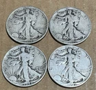 LOT OF 4 - 90% Silver Walking Liberty Half Dollar Circulated 1918 1935 1942 1947