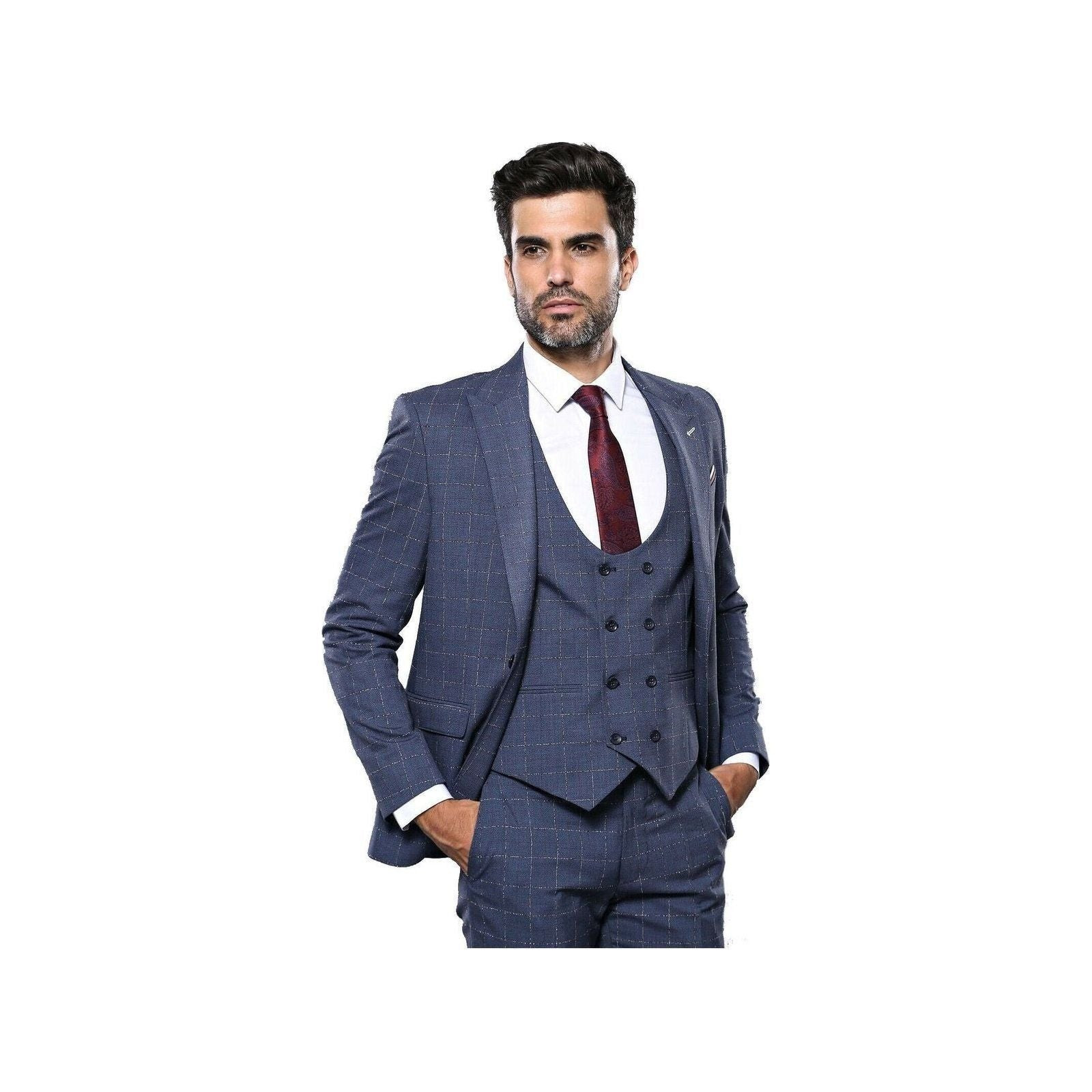 Мужской европейский костюм из 3 предметов WESSI by J.VALINTIN Extra Slim Fit JV33 Темно-синий с оконным стеклом