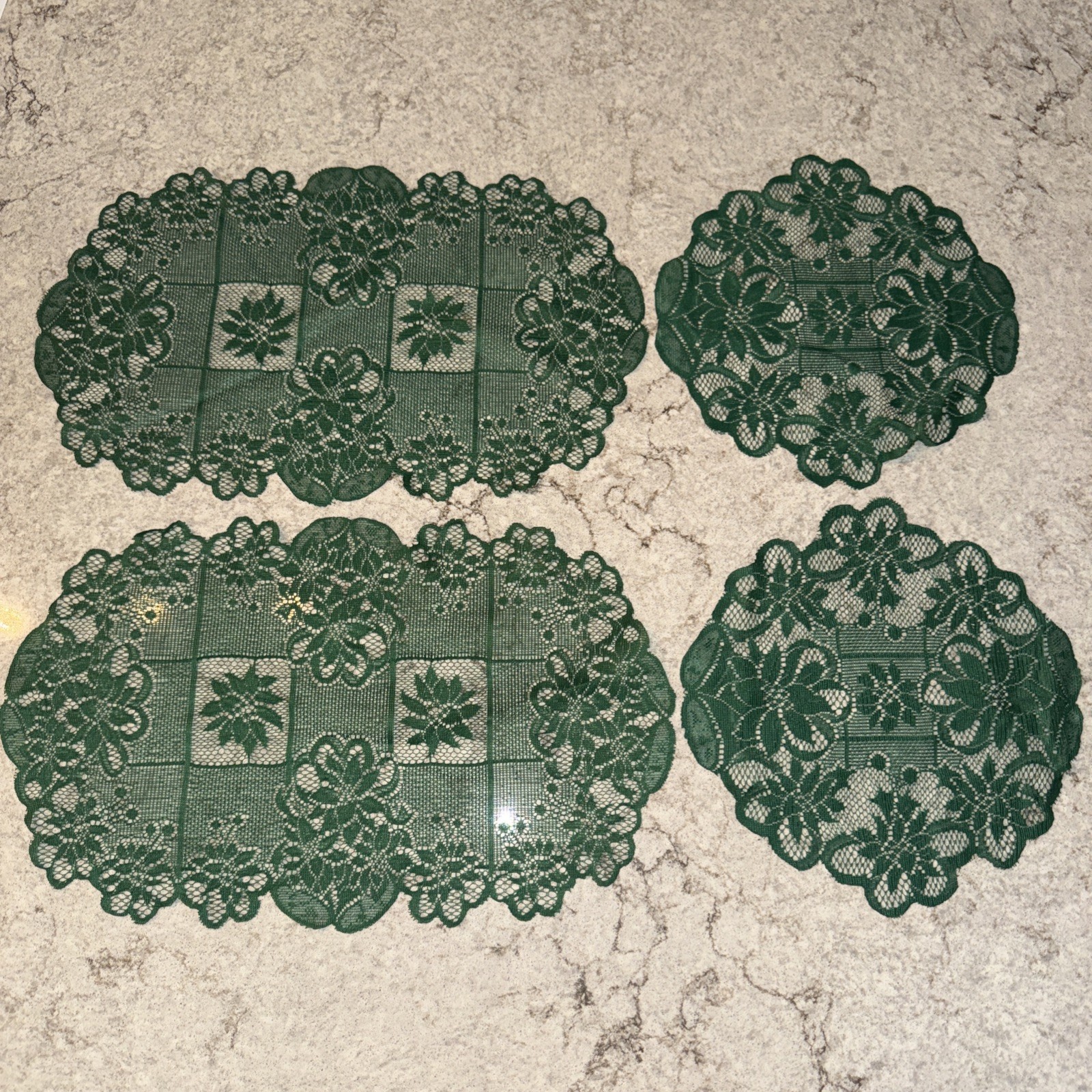 Set Of 4 Dark Green Lace Doily Mat Flower Floral Doilies Plants Christmas