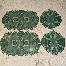 Set Of 4 Dark Green Lace Doily Mat Flower Floral Doilies Plants Christmas