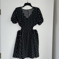 SHEIN Dress Black White Polka Dot Medium Size 6 Cutout Side Puff Sleeve