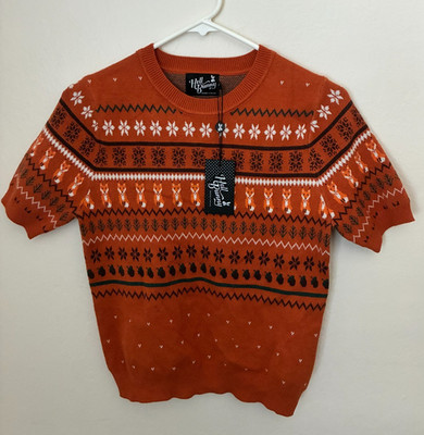 Hell Bunny Vixey Fox Knitted Rust Brown Short Sleeve Sweater NEW Womens M Medium
