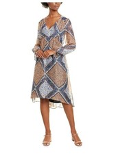 TAYLOR Womens Zippered Chiffon Cuffed Sleeve V Neck Midi Hi-Lo Dress