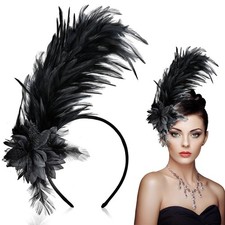 1920s Feather Fascinator Headband Black Hats Tea Party Flower Headpiece Gift
