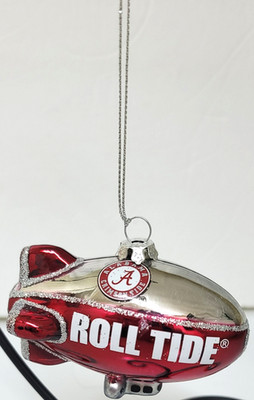 Alabama Crimson Tide Blown Glass Blimp Christmas Ornament BAMA Airship Roll Tide