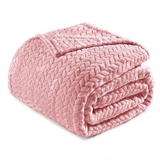 Pink Fleece Twin Size Blanket for Bed 90x66 Inches Soft Cozy Jacquard Flannel...