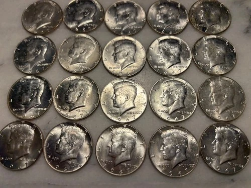 20 Kennedy 1967 Half Dollars 40% Silver Very Good Condition # 33