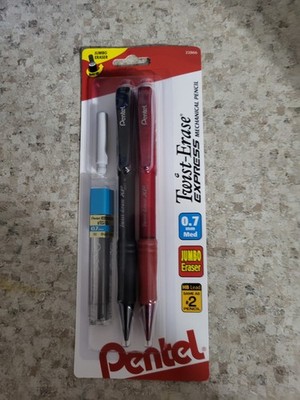Pentel Twist-Erase Express Mechanical Pencil w/Lead & Jumbo Eraser Refills, 0.7