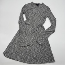 American Eagle Gray Ribbed Mock Neck Lettuce Edge Skater Dress XXS Long Sleeve