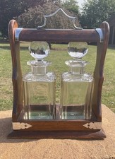 Antique Oak Tantalus With Key