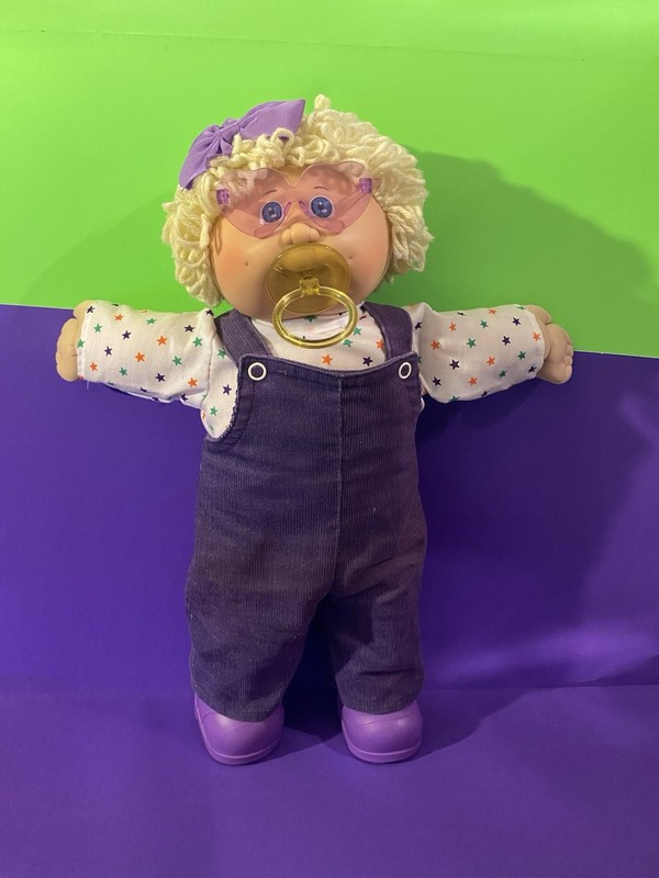 Cabbage Patch Kids Doll 1985 lemon long loop pacifier glasses purple overalls