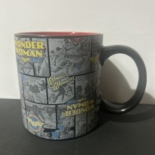Wonder Woman DC Comics Red Heavy Ceramic Coffee Cup Mug 20 oz Black Handle