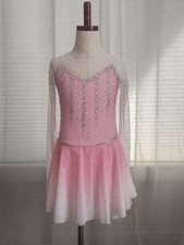 Girls 10/12Y Pink White Figure Skating Competition Dress - Ships From Canada