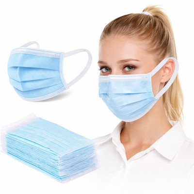 Blaue Gesichtsmaske 3-lagig faltbar Einwegmaske mit weichen Ohrschlaufen 10/50/100 Stück