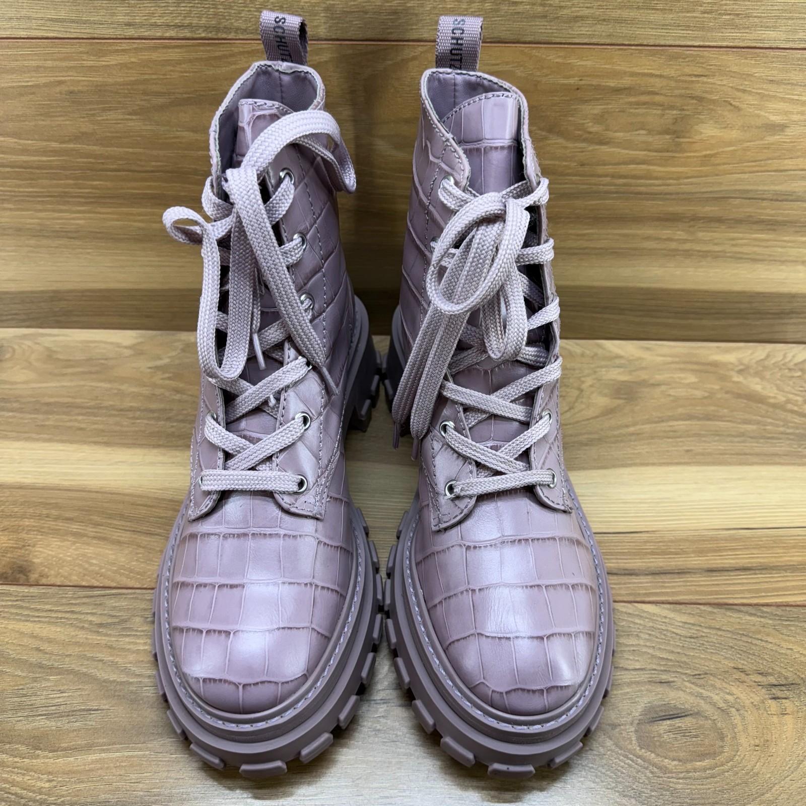 SAOLA Stivali da combattimento Schutz Orly Croc donna 9 B lilla stringati suola a strappo grossa