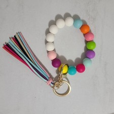Multicolor Silicone Beaded wristlet keychain with tassel