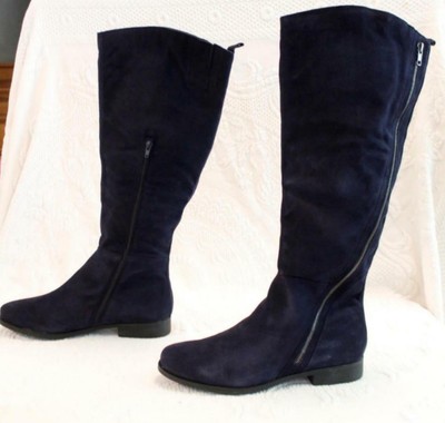 navy suede knee high boots womens