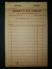 VTG Emery's Ice Cream Salesman Sales Receipt Book New Albany Ind NOS PB2