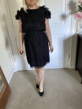 Dolce & Gabbana 100% Silk Black Midi with Ruffled Capped Sleeves size 44