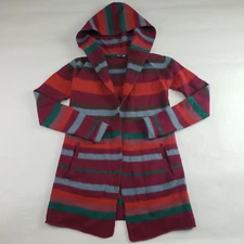 Toad & Co B'Wool Sweater Women XS Red Stripe Hooded 100% Wool Open Long Cardigan