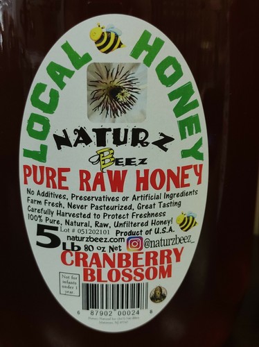 RAW HONEY CRANBERRY BLOSSOM 5 LBS 100% PURE RAW UNFILTERED HONEY In Glass 5LB - Picture 4 of 12