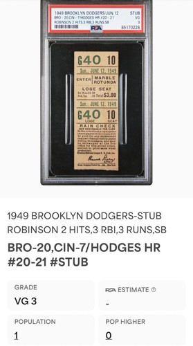 1949 GIL HODGES 2HR#20-21 JACKIE ROBINSON 2HIT/3RBI/3RUN/SB TICKET DODGERS PSA 3 - 第 7/19 張圖片