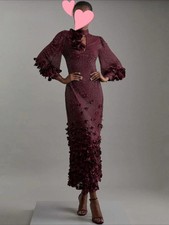 Vintage Sexy Beads Lace Flowers Applique Backless Prom Dress Evening Party Gowns