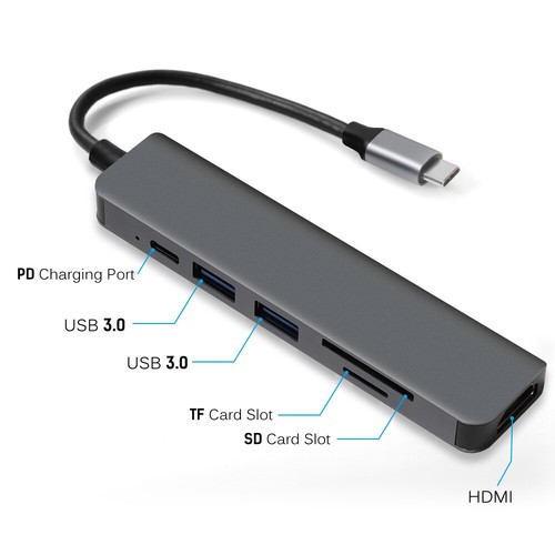 6in1 USB-C Type C HD Output 4K HDMI USB 3.0 HUB Adapter For MacBook Pro iPad Pro - Picture 5 of 11