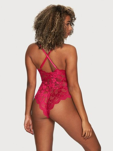 NWT Frederick's Of Hollywood Dalari Floral Pink Fushia Teddy S/M Small/Medium - Picture 2 of 2