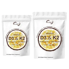 Vitamin D3 10000 iu Plus K2 (MK-7) 200 mcg coconut oil soft 180/300 capsules US