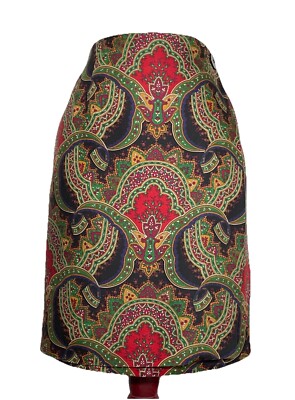 LGR Size 10 Multi Color Wrap Around Paisley Pencil Skirt Rayon Lined Short EUC