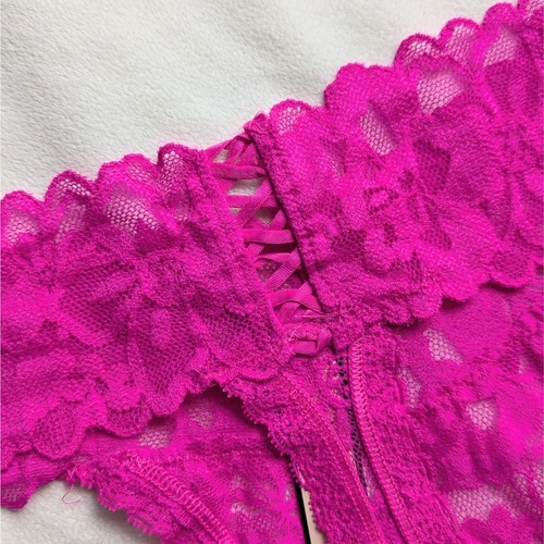 Victoria's Secret The Lacie Lace-up Thong Panties M New Hot Pink - Picture 4 of 6
