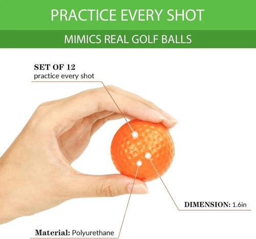 12 Pack Foam Golf Practice Balls - Realistic Feel and Limited Flight Training - Picture 2 of 6